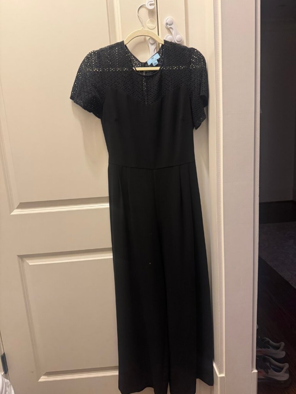 CeCe Black Jumpsuit with Crochet Yoke